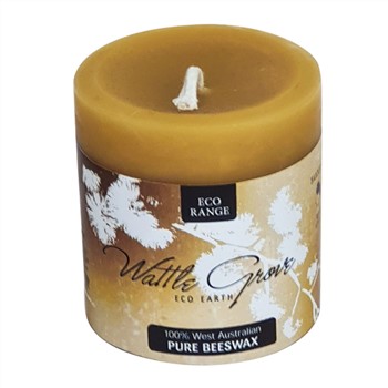 Wattle Grove Beeswax Candle Pillar Round Short Wide