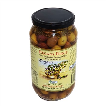 Regans Ridge Mixed Olives Basil & Garlic 1kg