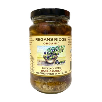 Regans Ridge Mixed Olives Basil & Garlic 375g