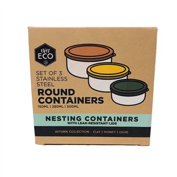 Ever Eco Set of 3 Nesting Stainless Steel Round Containers (Autumn Colours)