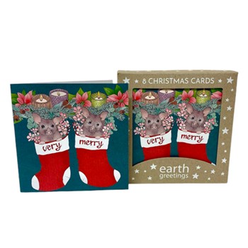 Earth Greetings Christmas Square Cards MERRY POSSUMS 8 Pack