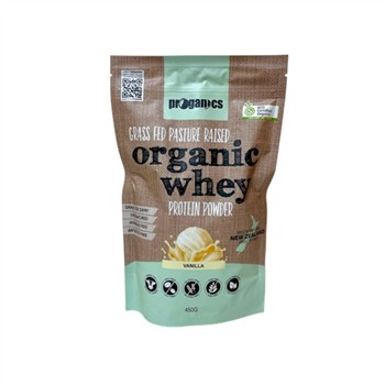 Proganics Vanilla Grass Fed Whey Protein Powder 450g